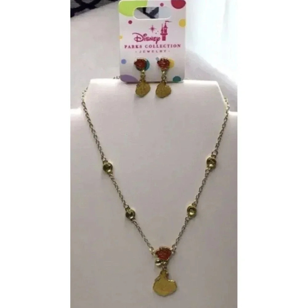 Disney Parks Collection Jewelry Belle Earrings and Necklace Set New w Tag New